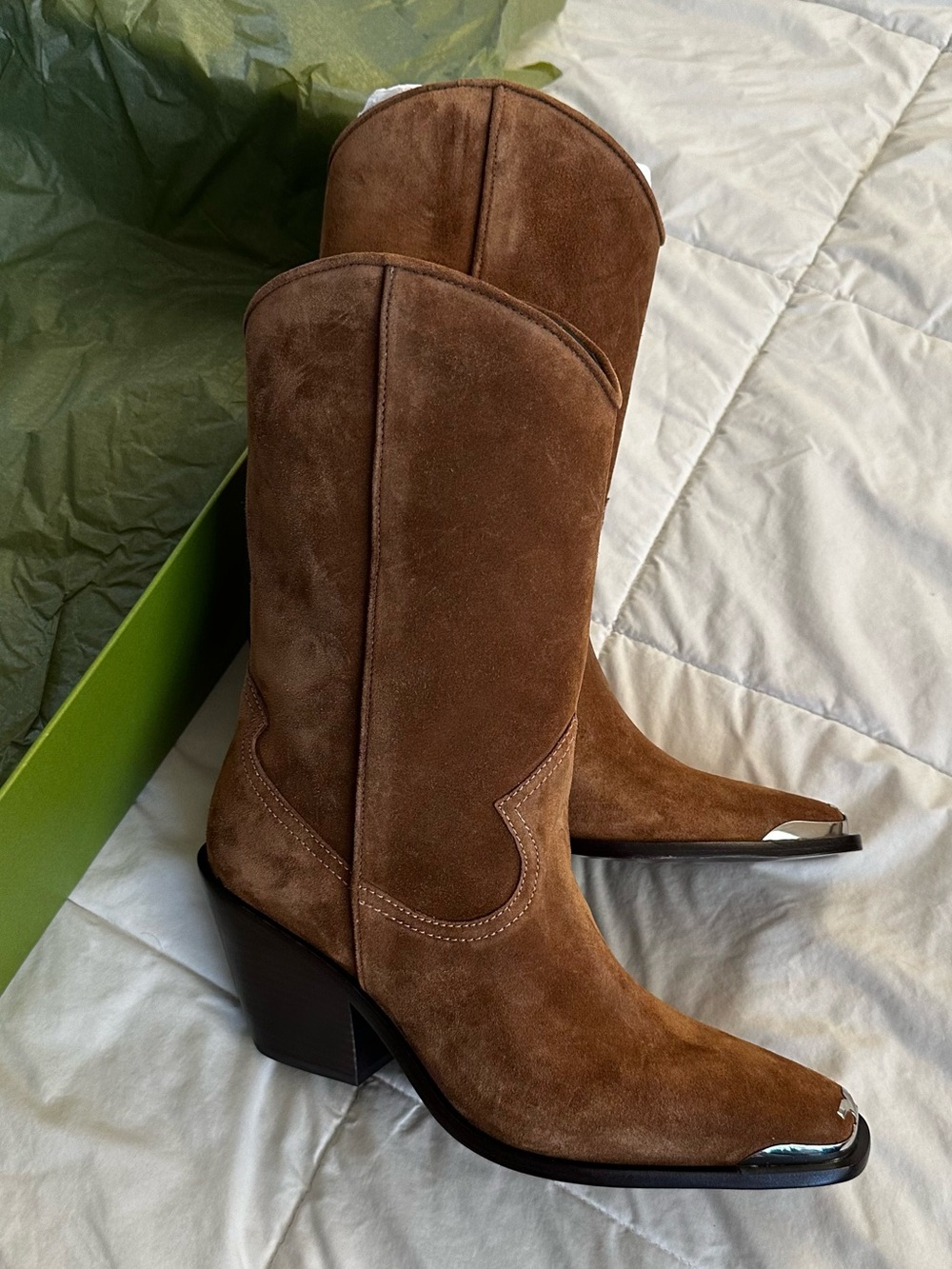 TORY BURCH BROWN SUEDE LEATHER COWBOY BOOTS WESTERN BOOTS SIZE-9 - Picture 12 of 13